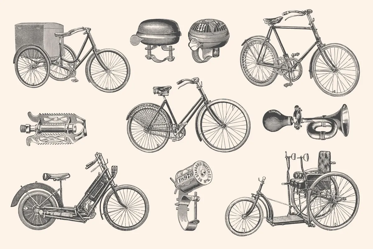 Bicycles Vintage Illustration Set