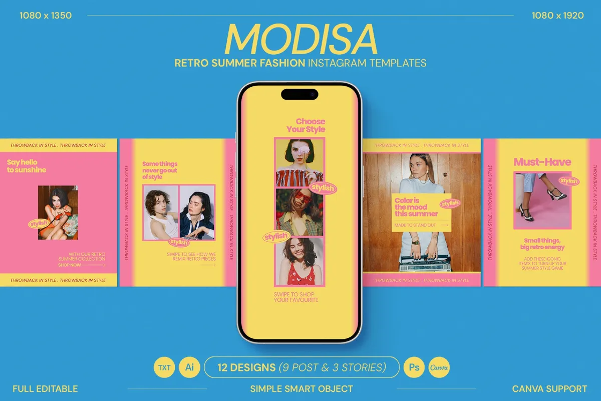Retro Summer Fashion Instagram Template Pack