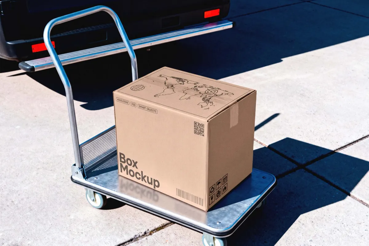 Shipping Box Trolley Mockup