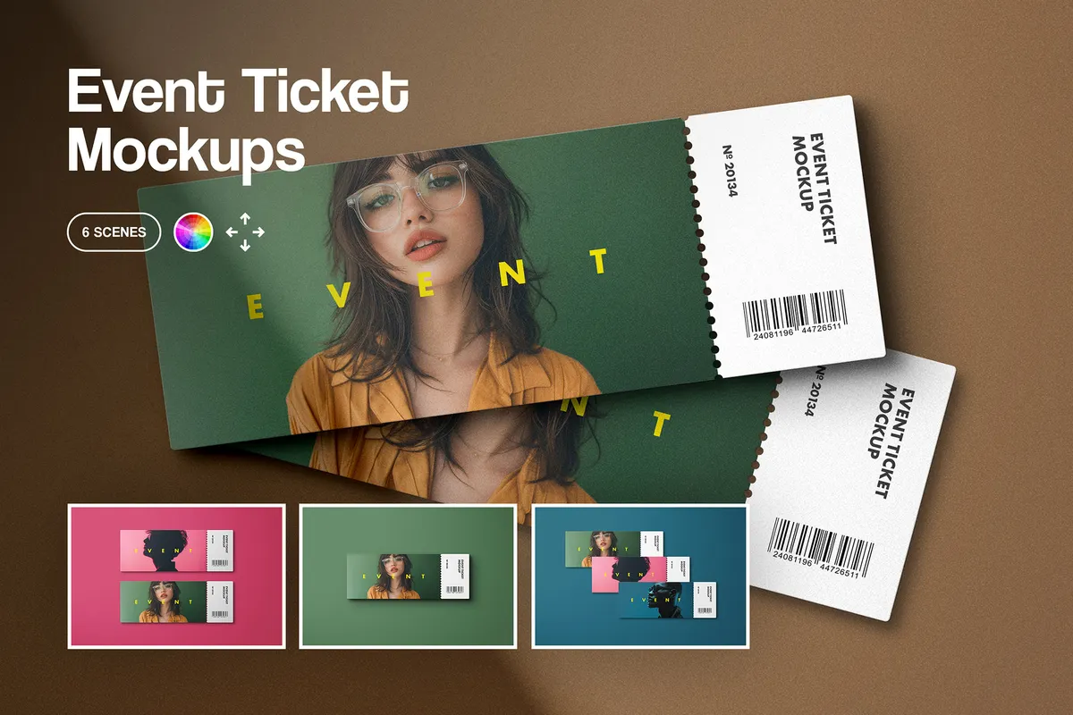 Event Ticket Mockups with Shadow Overlays