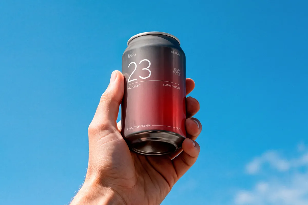 Soda Can Mockup with Sky Backdrop