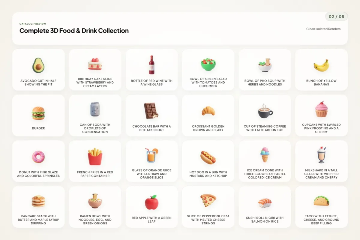 Food & Drink Claymorphic 3D Icons