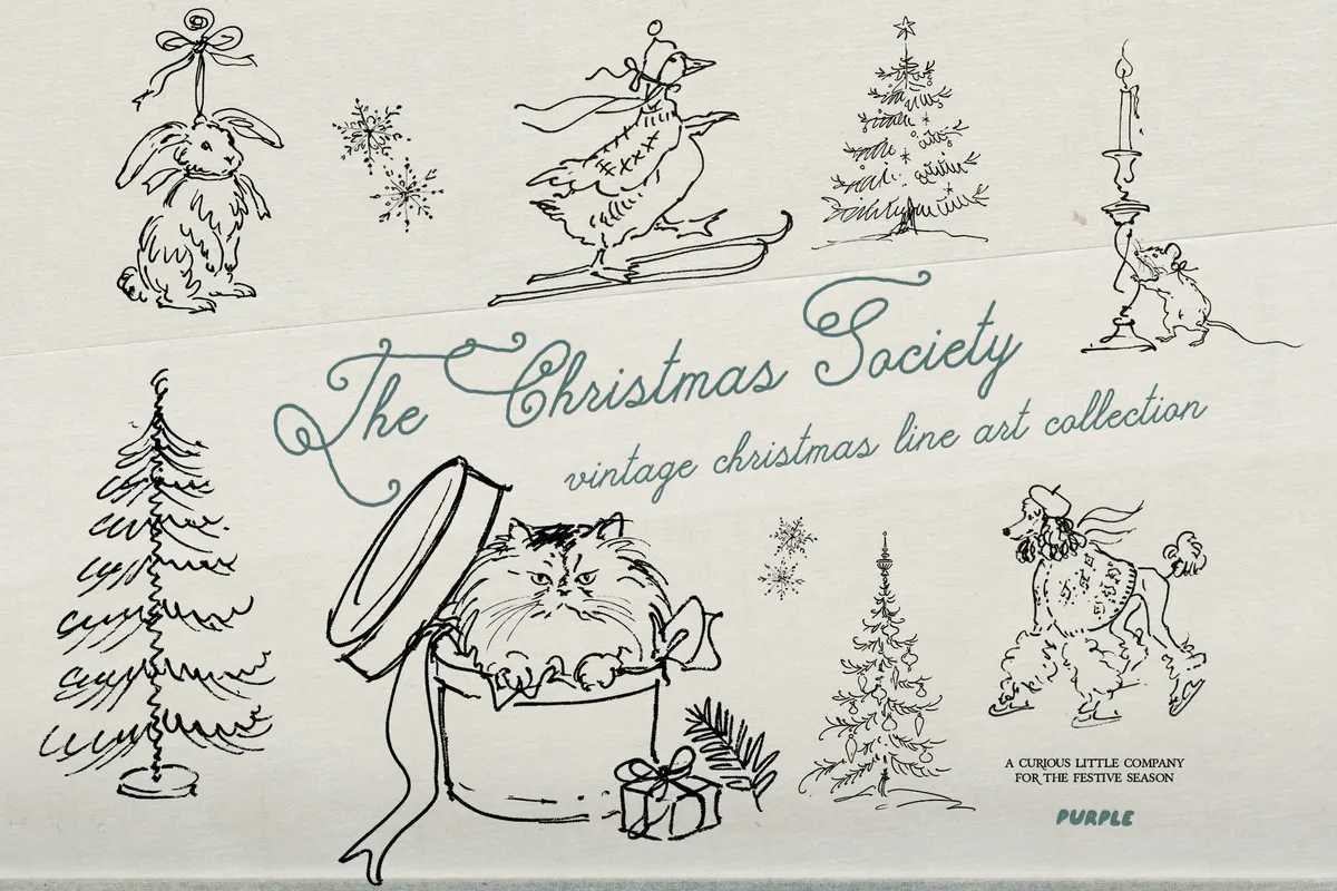 The Christmas Society. Vintage Christmas Line Art