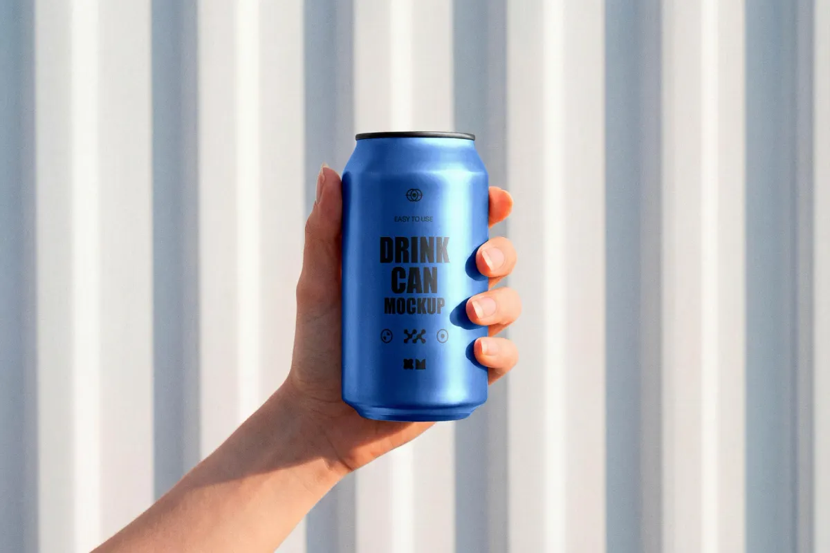Hand Holding Drink Can Mockup