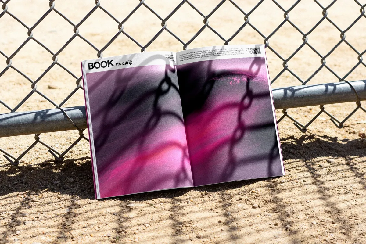 Open Book Mockup Against a Fence