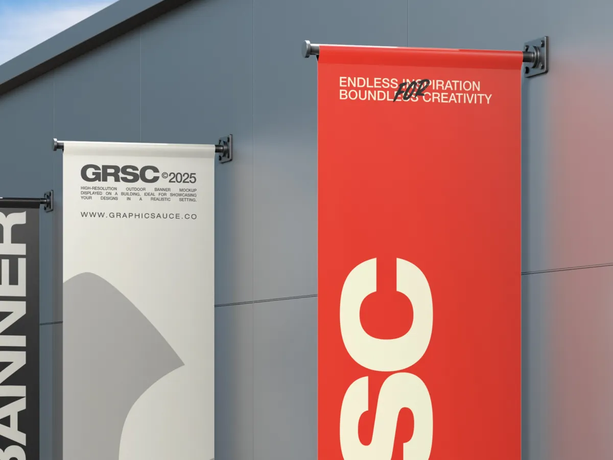 Outdoor Hanging Banner Mockup Half Side View