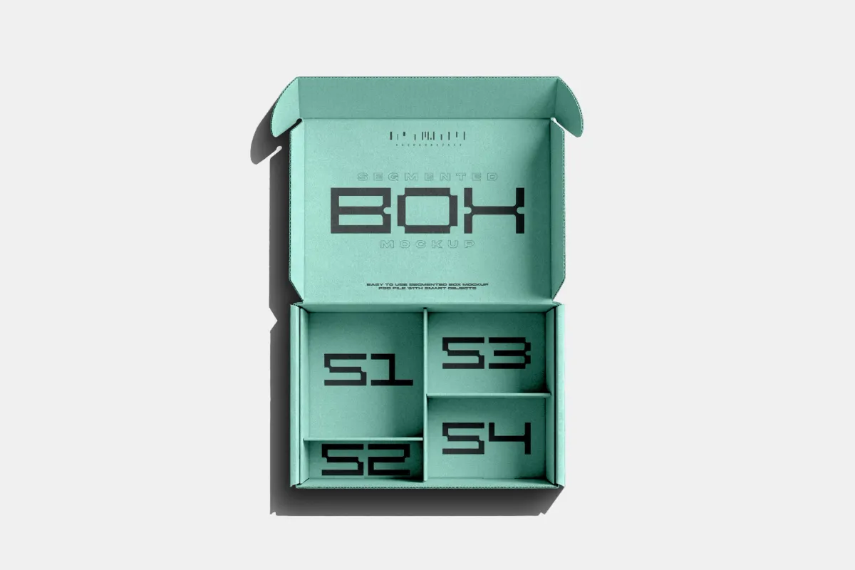 Segmented Box Mockup with Open Lid