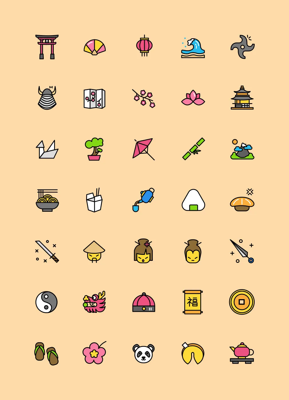 Asian Adventure Flat Icons