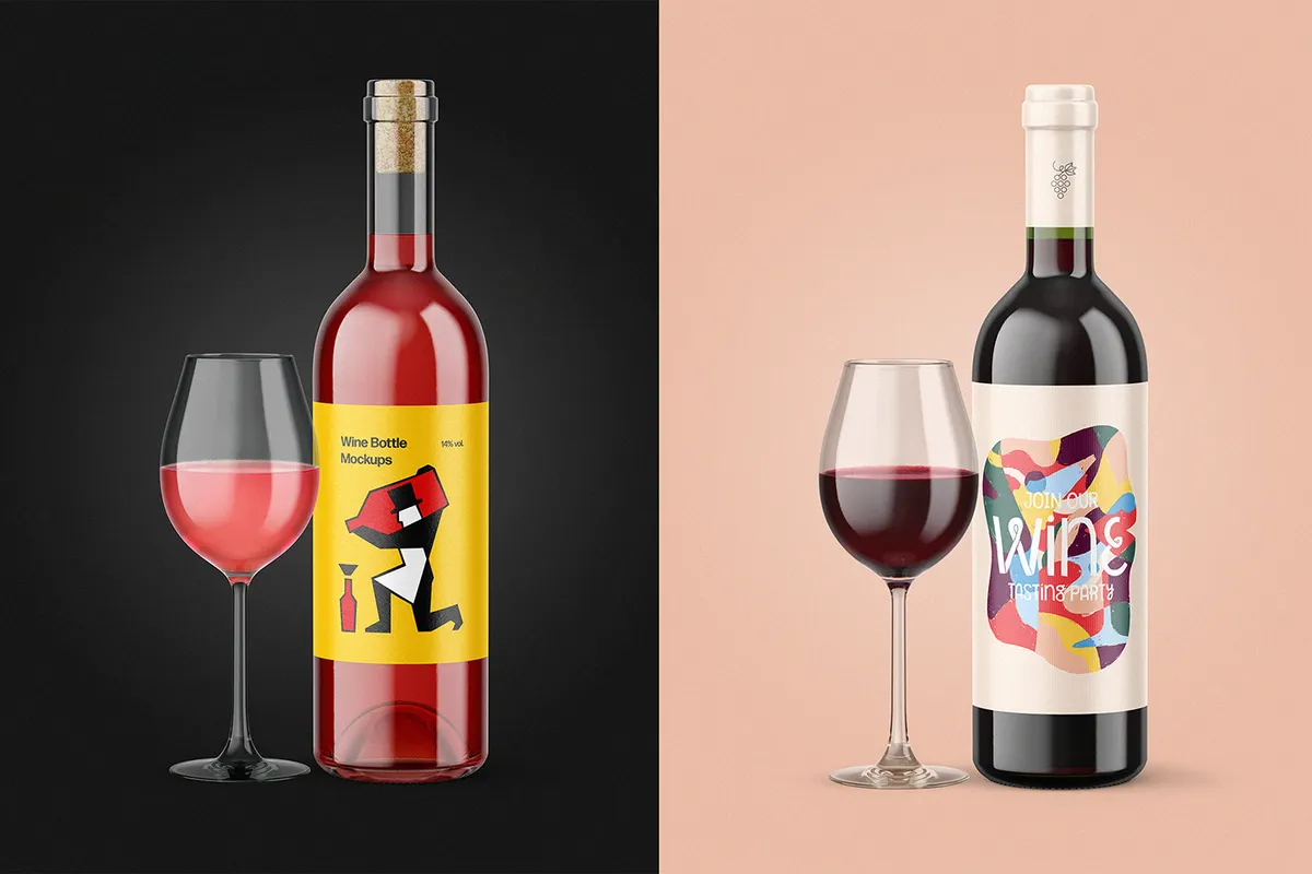 Wine Glass & Bottles Mockup