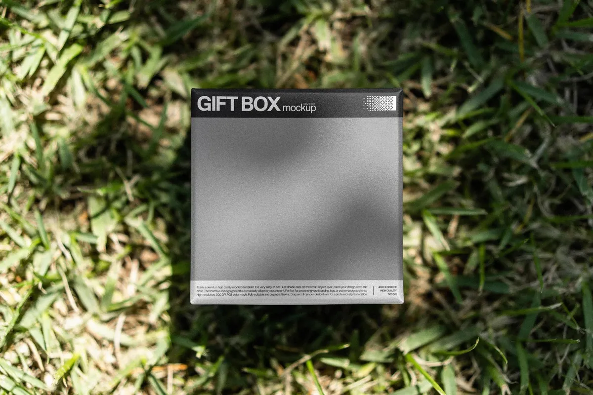 Gift Box Mockup on Grass