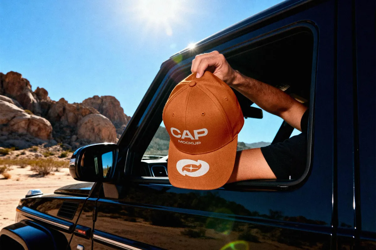 Baseball Cap Mockup in Desert Road