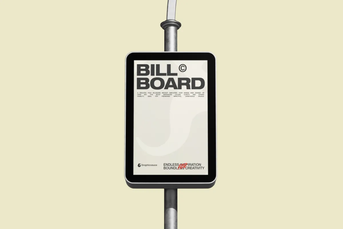 Outdoor Billboard Pole Sign Mockup Center