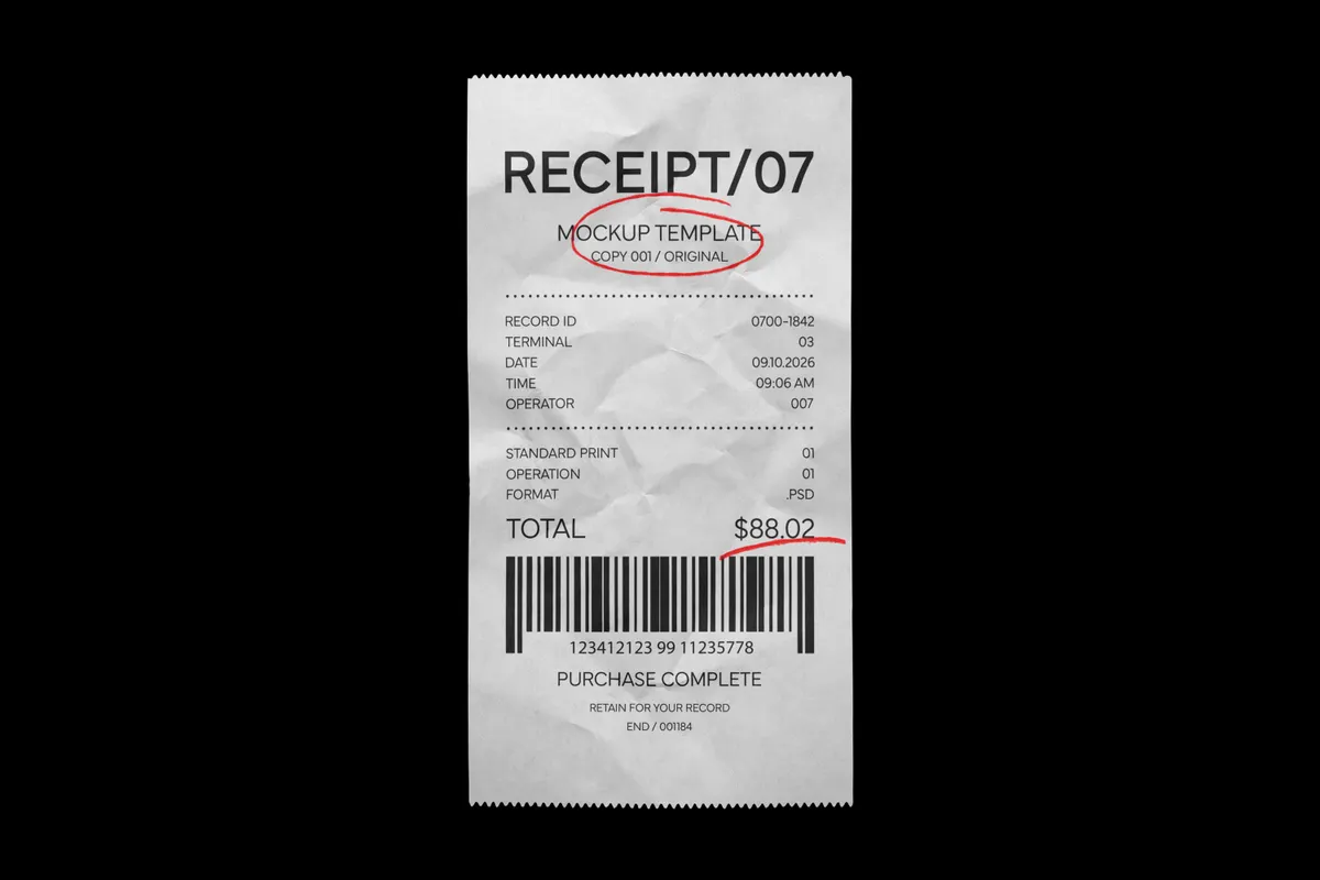 Crumpled Receipt Mockup