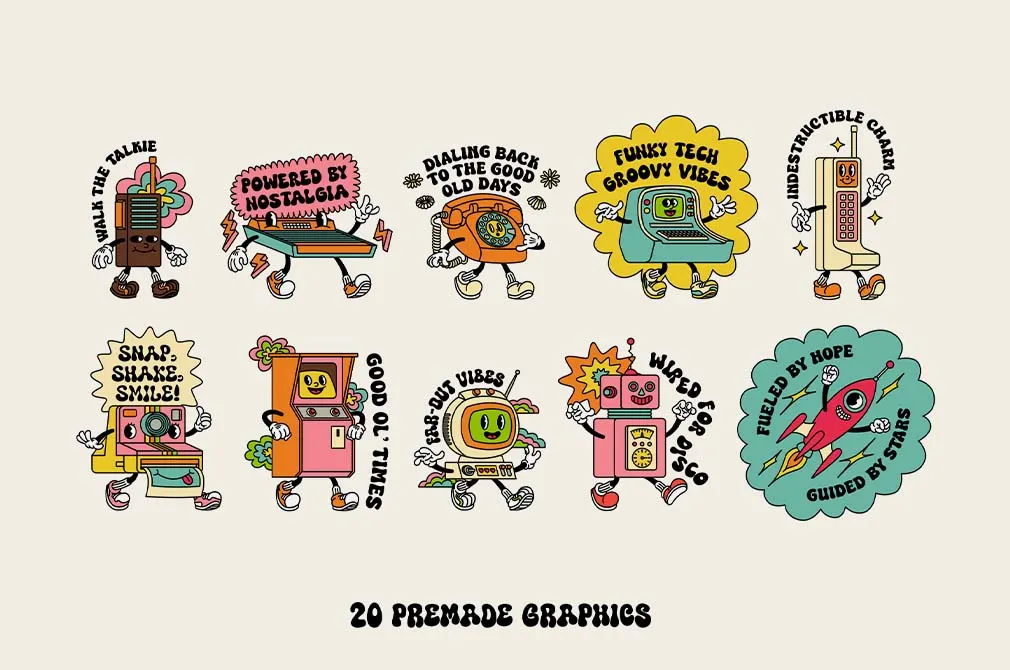 70s Retro Tech Cartoon Characters
