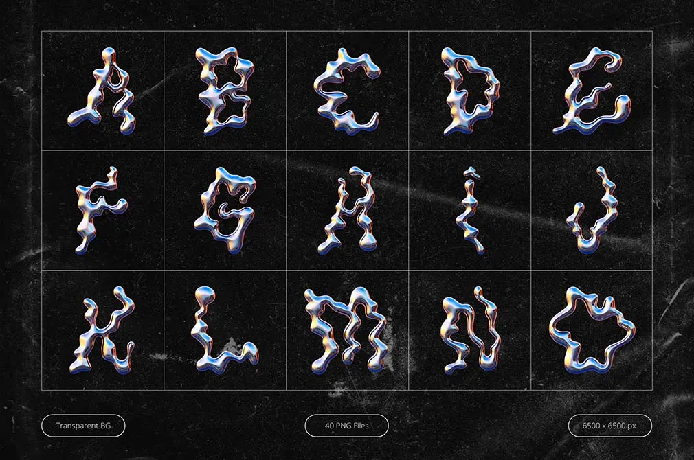 3D Wavy Chrome Alphabet