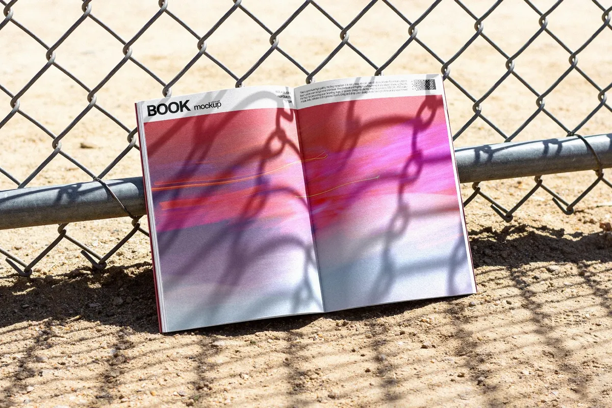 Open Book Mockup Against a Fence