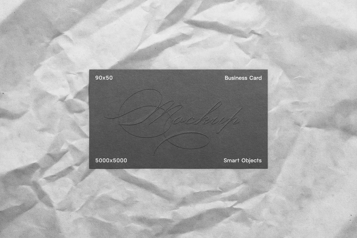 90x50 Business Card with Wrapping Paper Mockup