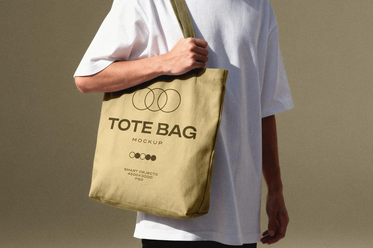 Man With Canvas Bag Mockup