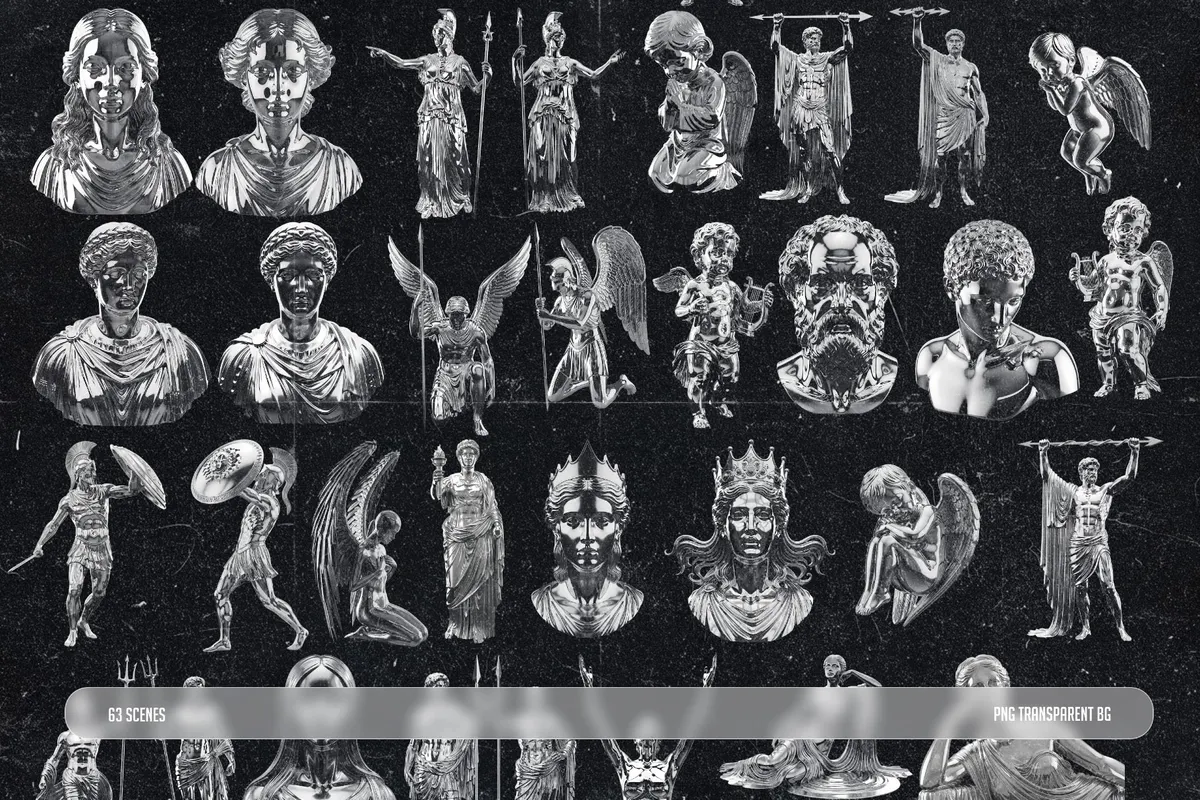Chromatic Metal Statue PNG Collection