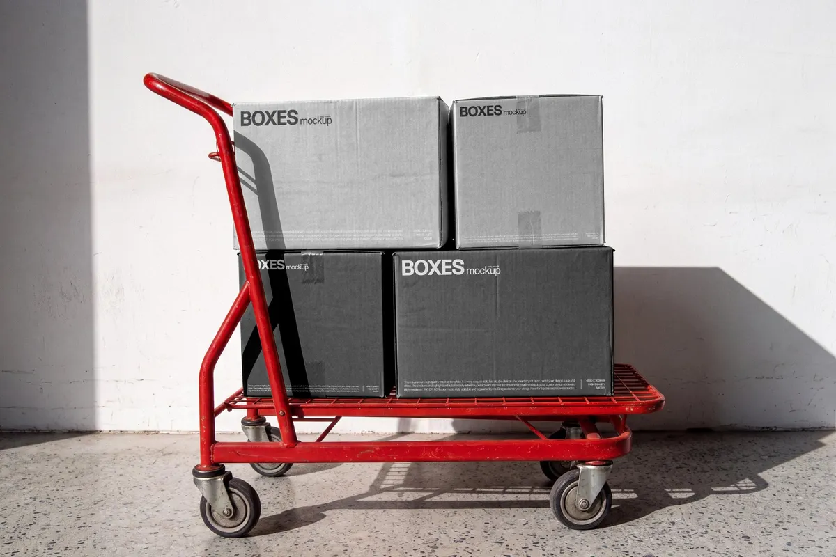 Boxes Mockup on a Trolley