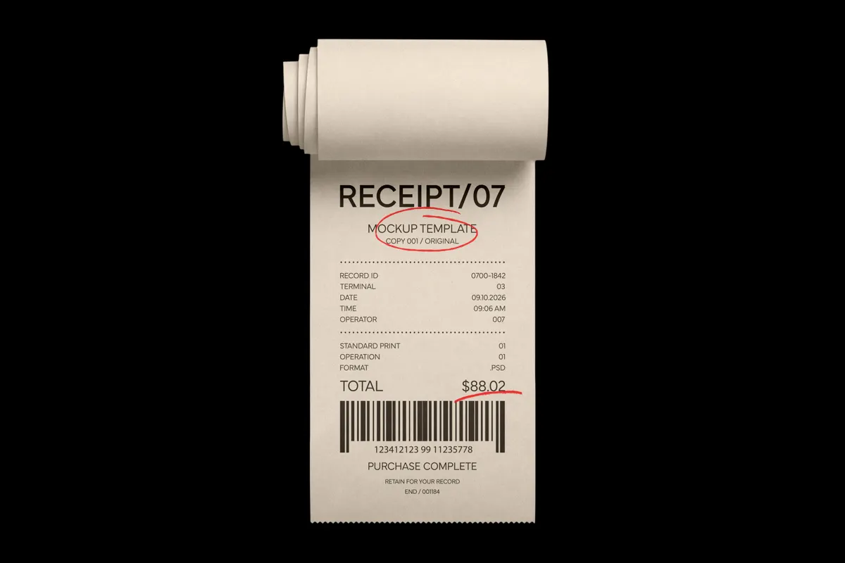Rolled Receipt Mockup