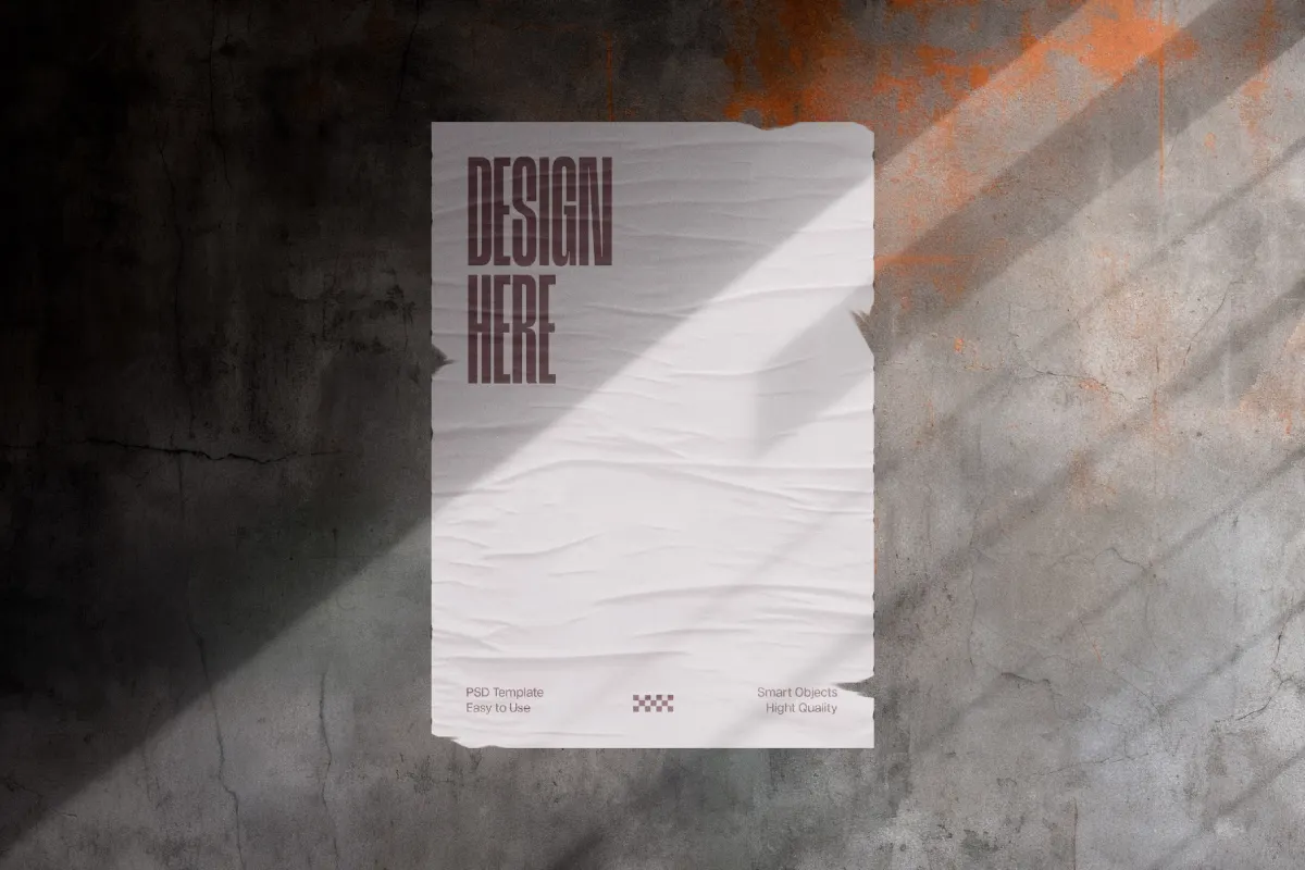 Crumpled Poster Mockup with Passer-by