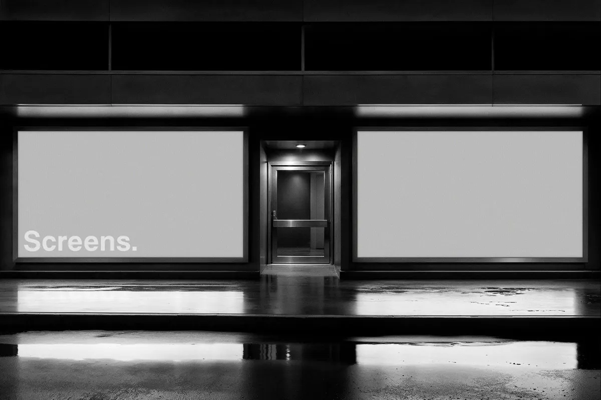 Glowing Storefront Screens Scene