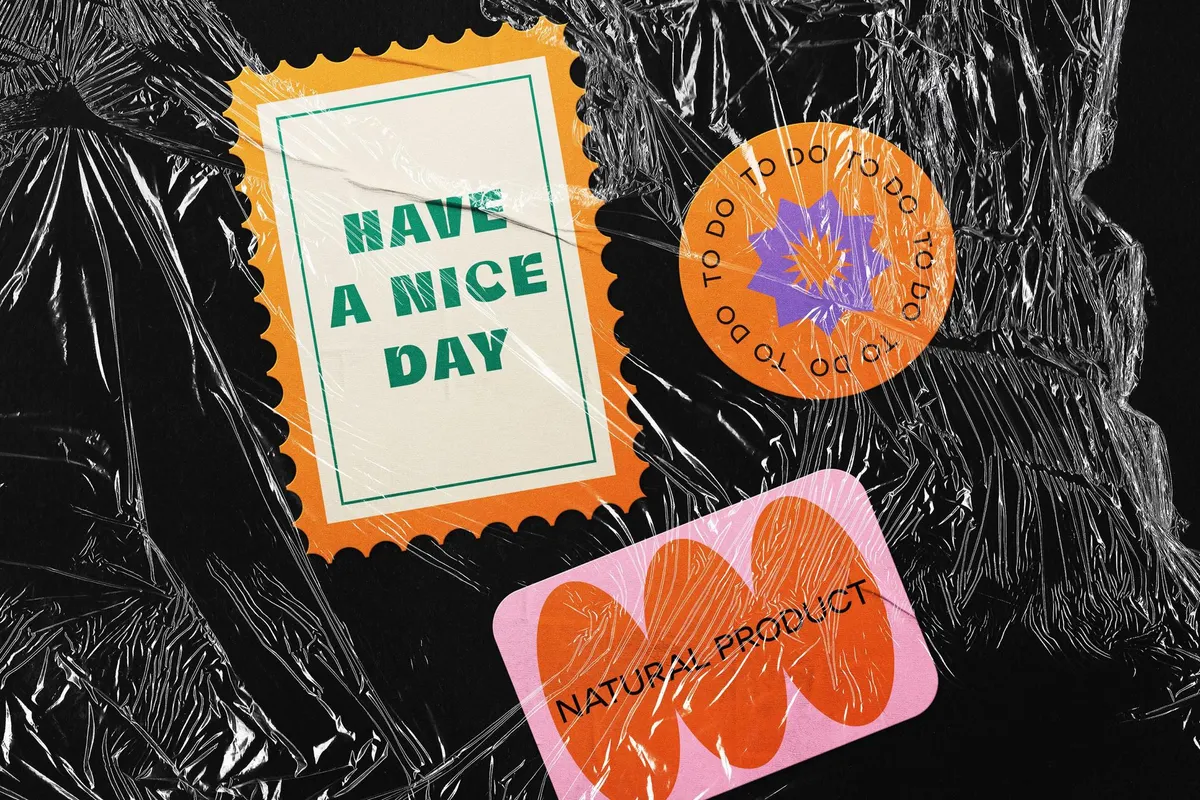 Wrinkled Plastic Stickers Mockup