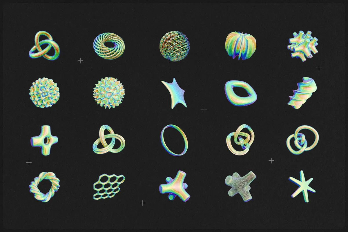 Iridescent & Thermal Geometric 3D Shapes