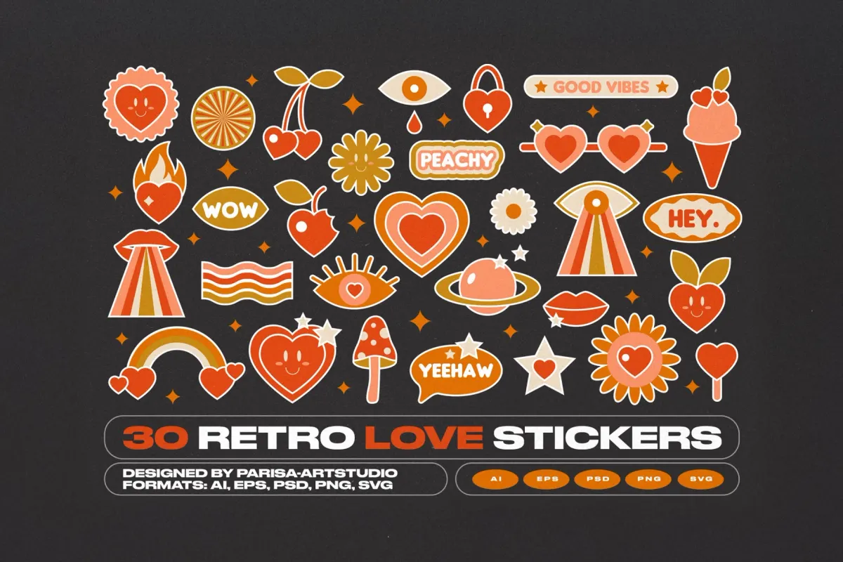 30 Groovy Love Sticker Pack