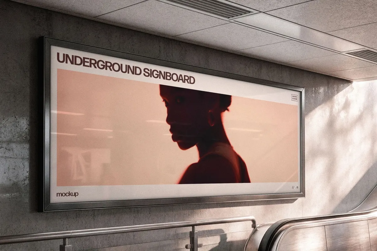 Wide Escalator Signboard Mockup
