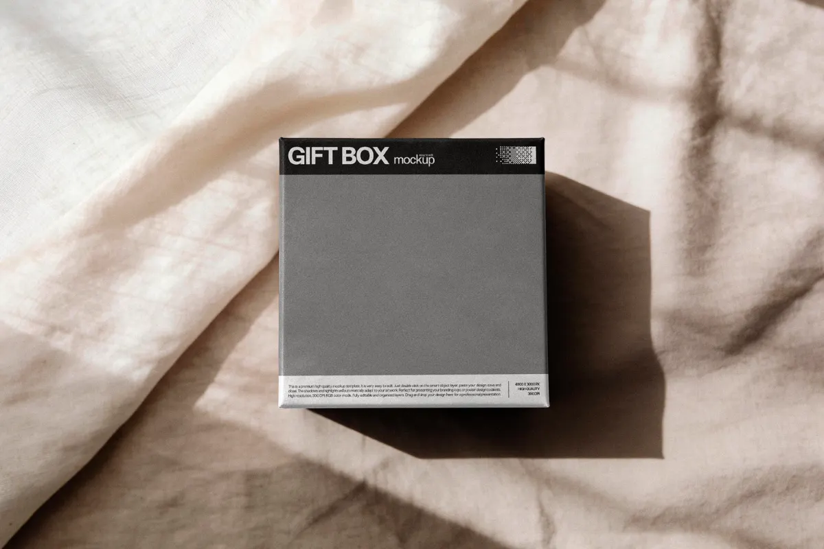 Gift Box Mockup on Linen