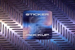 Metal Floor Sticker Mockup on Diamond Plate