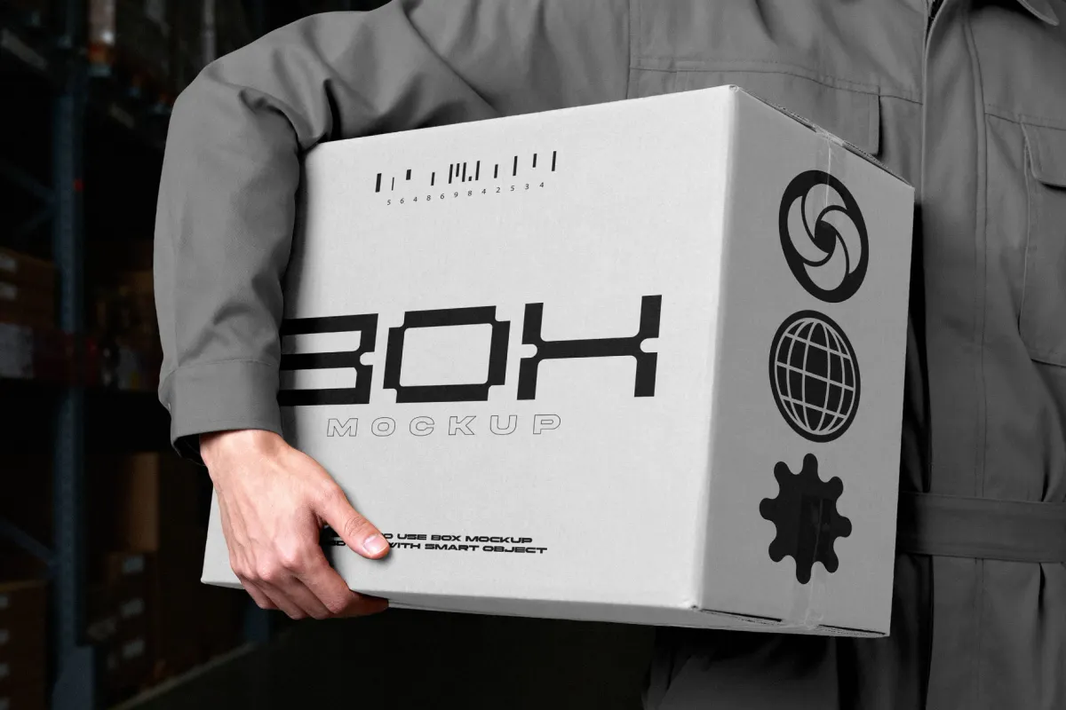 Big Cardboard Delivery Box Mockup