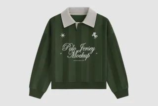 Long Sleeve Polo Jersey Mockup - Front View