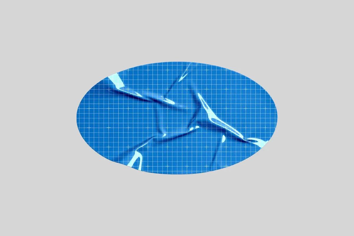 Glossy Wrinkled Oval Sticker Mockup