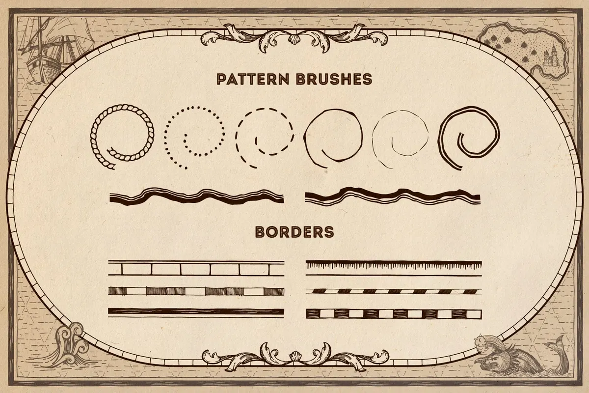 Magic Lands: Vintage Map Creator. Illustrator Brushes