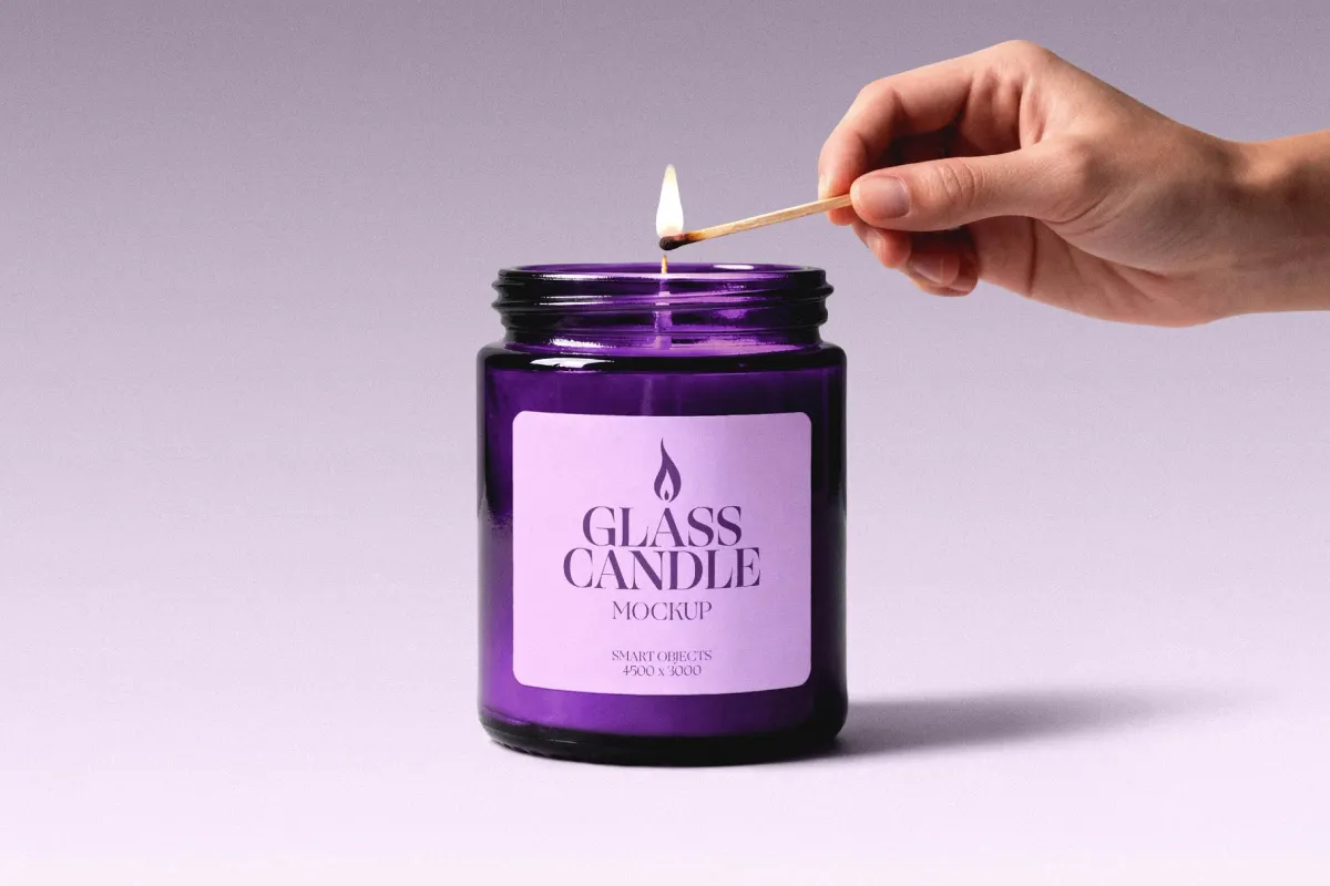 Glass Candle Mockup with Match