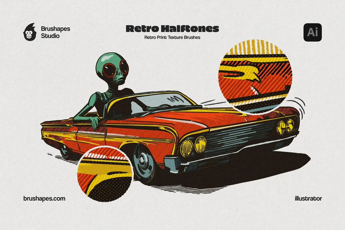 Retro Halftone Illustrator Brushes