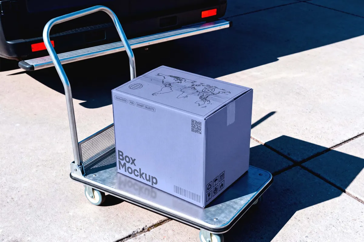 Shipping Box Trolley Mockup