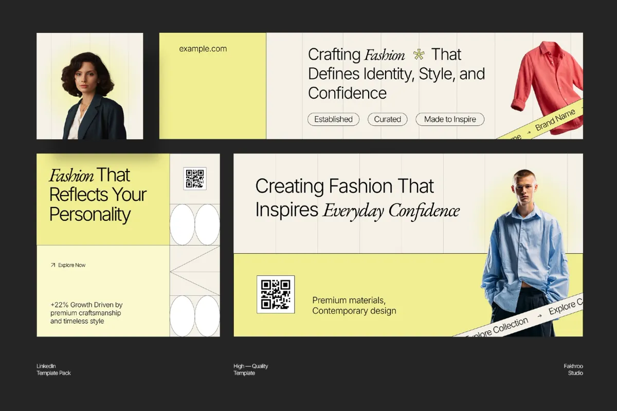Editorial Fashion LinkedIn Kit — Adobe & Figma Template