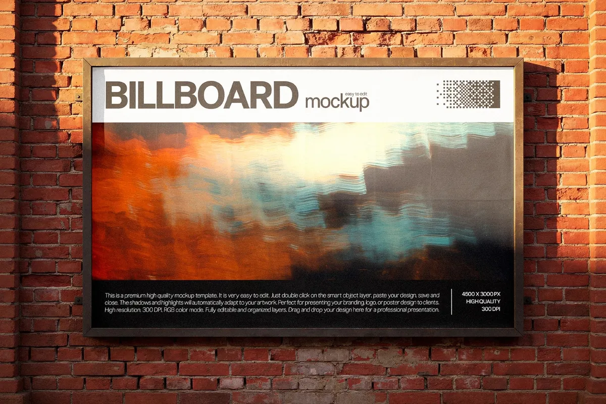 Horizontal Billboard Mockup on Brick Wall