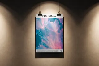 Hanging Poster Mockup with Binder Clips