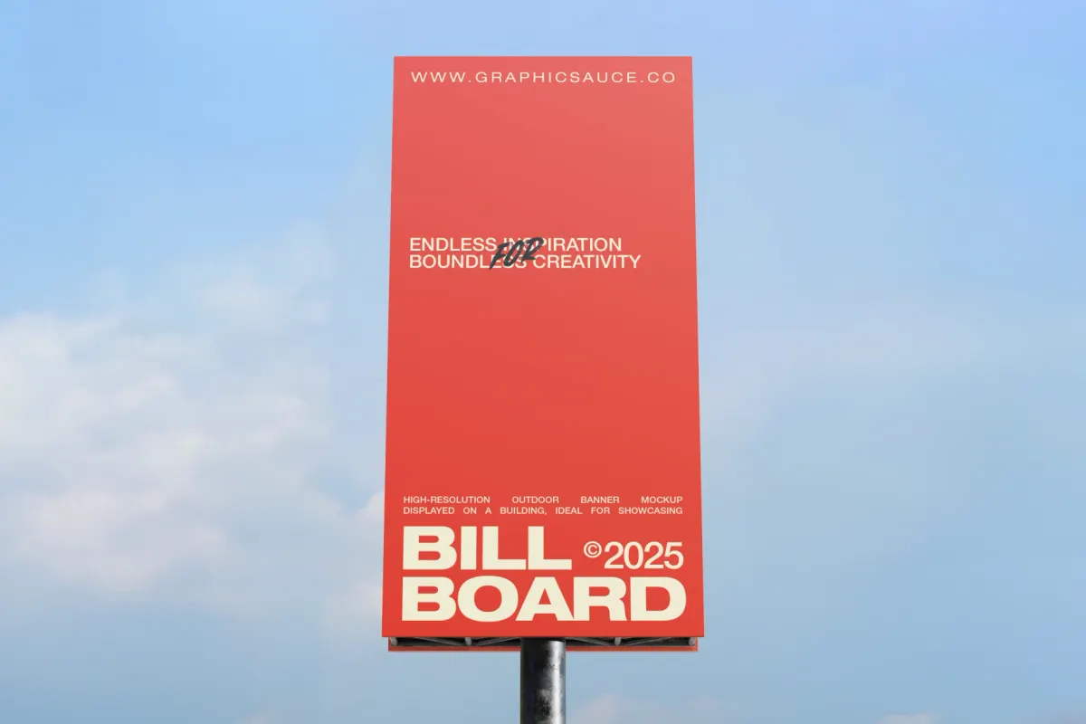 Outdoor Vertical Billboard Mockup Front View