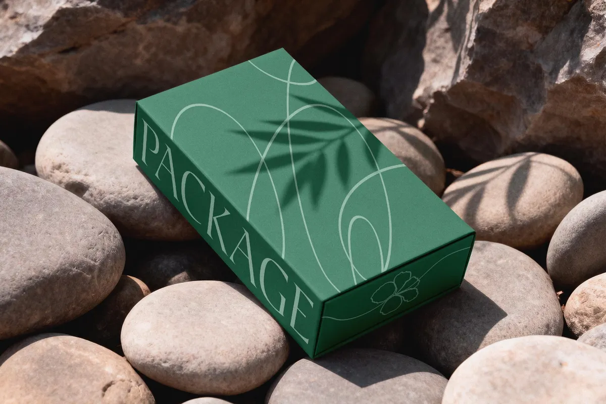 Rectangle Box Mockup on River Stones