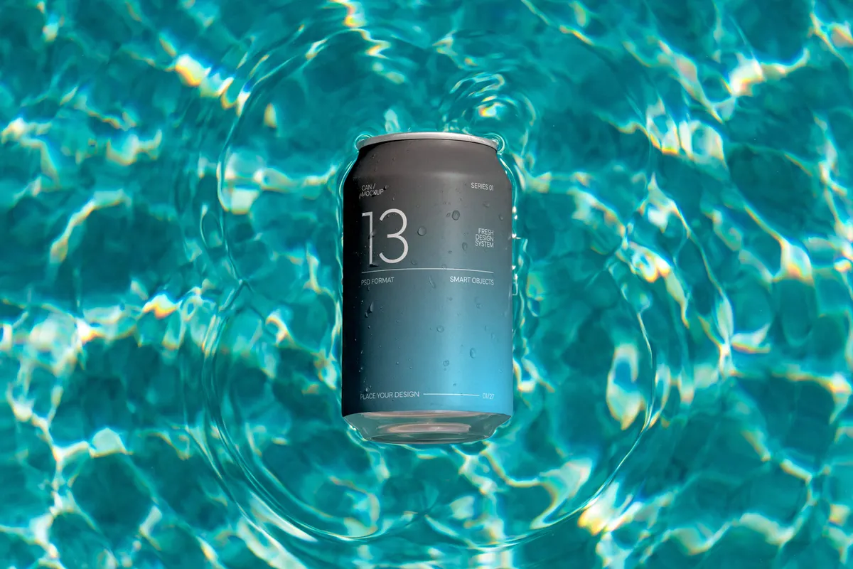 Soda Can Mockup in Pool