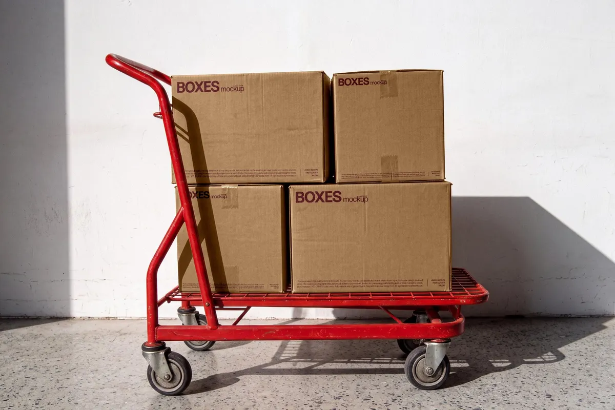 Boxes Mockup on a Trolley