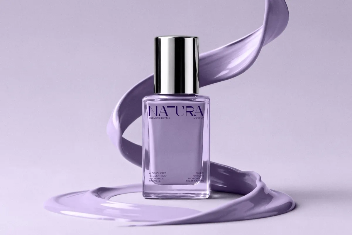 Glass Cosmetic Bottle Mockup with Cream Splash
