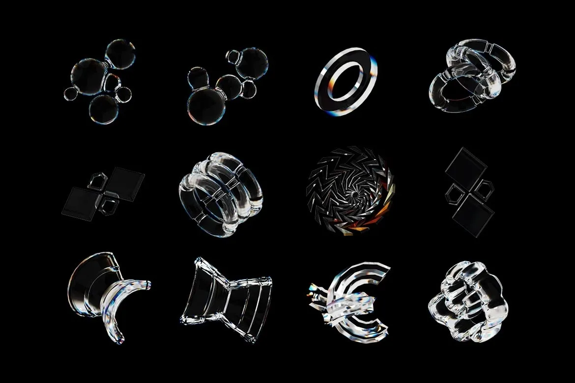 3D Abstract Shapes Glass Dispersion