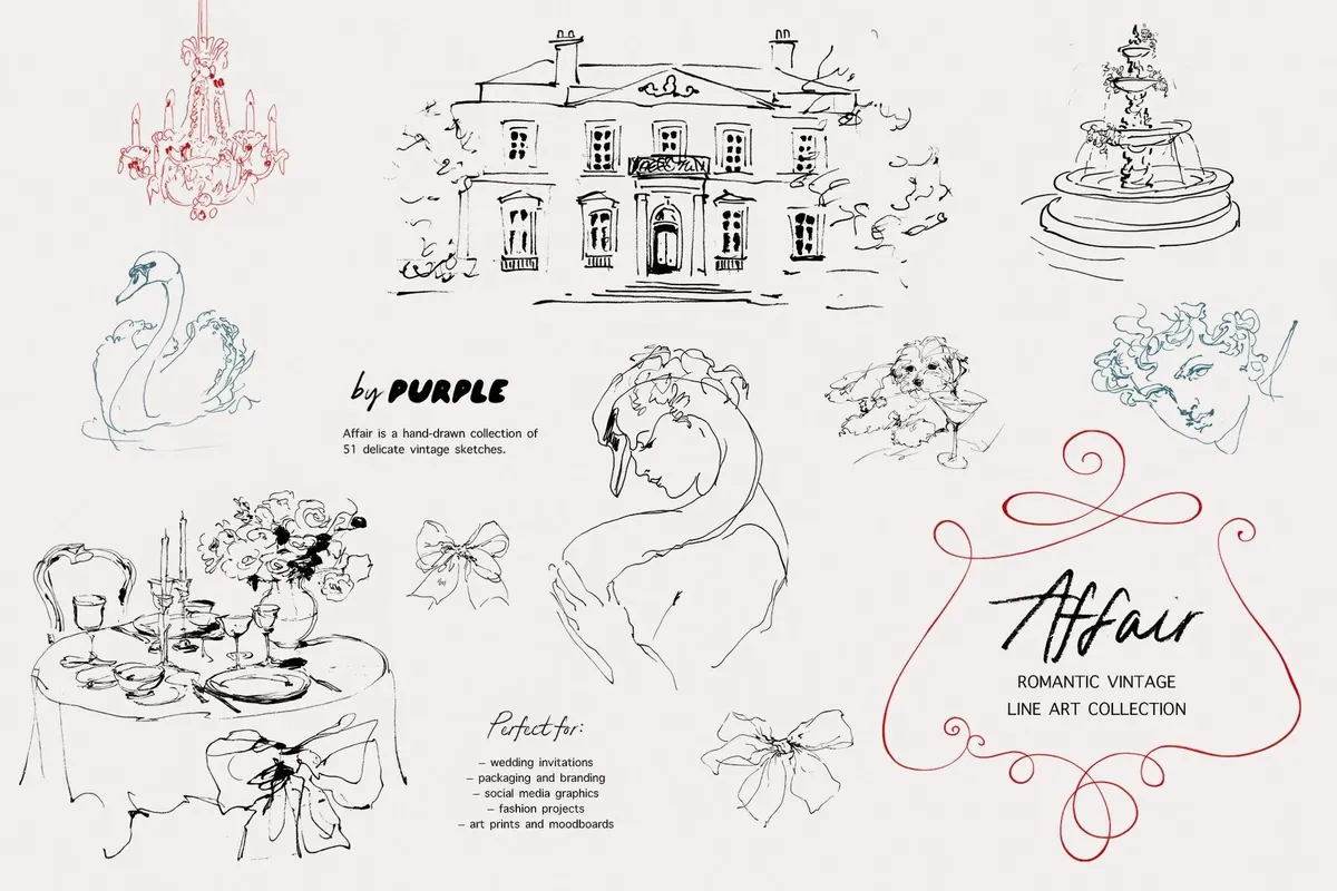 Affair: Romantic Vintage Line Art